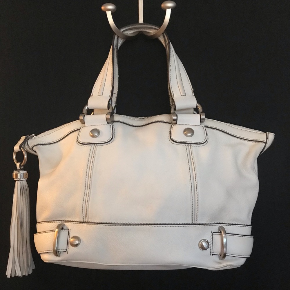 SALE❣️ Original B Makowsky White Leather Convertible Satchel - Picture 2 of 5